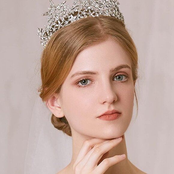 Silver Crystal Tiara Crown Bridal Hair Accessories for Weddings Prom Pageants